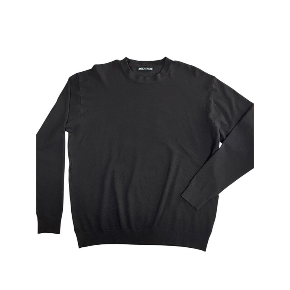Zara Sweater Mens Large Black Crew Neck Viscose Blend Long Sleeve 2621/310/800/L